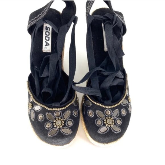 Soda women’s Black Espadrilles Embellished Shoes - 10 - Picture 2 of 5